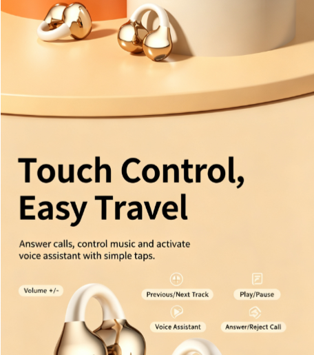 Y63 Zero Pressure Open Ear Wireless Earbuds Bluetooth 6.0 Heavy Bass Headphones，orange