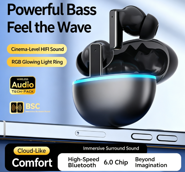 Y9 Wireless Bluetooth 6.0 Heavy Bass Earphones，black