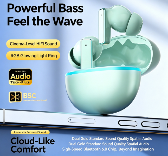 Y9 Wireless Bluetooth 6.0 Heavy Bass Earphones，green