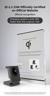 YF3 25W Foldable Rotatable Wireless Charger 3 in 1 Multi Device Charging Dock，black - 45-Degree Angle