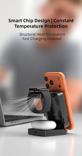 YF3 25W Foldable Rotatable Wireless Charger 3 in 1 Multi Device Charging Dock，black - Close-Up Angle