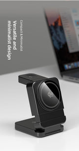 YF3 25W Foldable Rotatable Wireless Charger 3 in 1 Multi Device Charging Dock，white - Low Angle