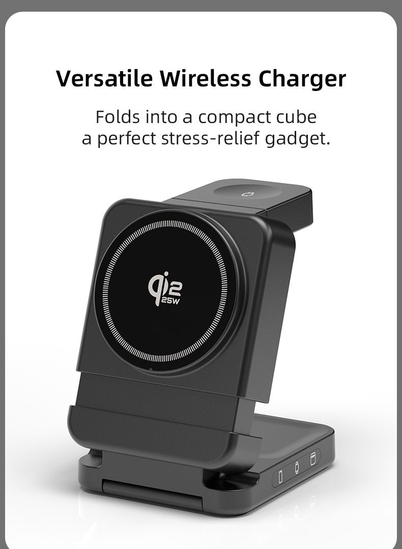 YF3 25W Foldable Rotatable Wireless Charger 3 in 1 Multi Device Charging Dock，white
