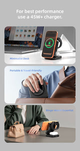 YF3 25W Foldable Rotatable Wireless Charger 3 in 1 Multi Device Charging Dock，white