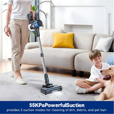 Cordless Vacuum Cleaner, 8 In 1 Powerful Suction Lightweight Vacuum Cleaner For Home, Led Display, 3 Suction Modes, 55Kpa Powerful Suction，45mins Detachable Battery Vacuum For Hard Floor Carpet Pet Hair - Front View