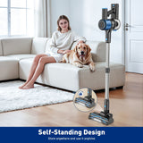 Cordless Vacuum Cleaner, 8 In 1 Powerful Suction Lightweight Vacuum Cleaner For Home, Led Display, 3 Suction Modes, 55Kpa Powerful Suction，45mins Detachable Battery Vacuum For Hard Floor Carpet Pet Hair - Side View