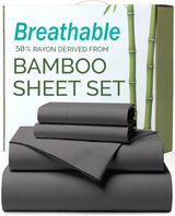 4 Piece Ultra Soft Bamboo Breathable Sheet Set -Hotel 2000TC Breathable Bed Sheets Set with 37 Centimetre Deep Pocket-Breathable Sheets for Hot Sleepers(Grey,Double)