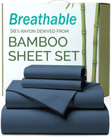 4 Piece Ultra Soft Bamboo Breathable Sheet Set -Hotel 2000TC Breathable Bed Sheets Set with 37 Centimetre Deep Pocket-Breathable Sheets for Hot Sleepers(Navy,Double)