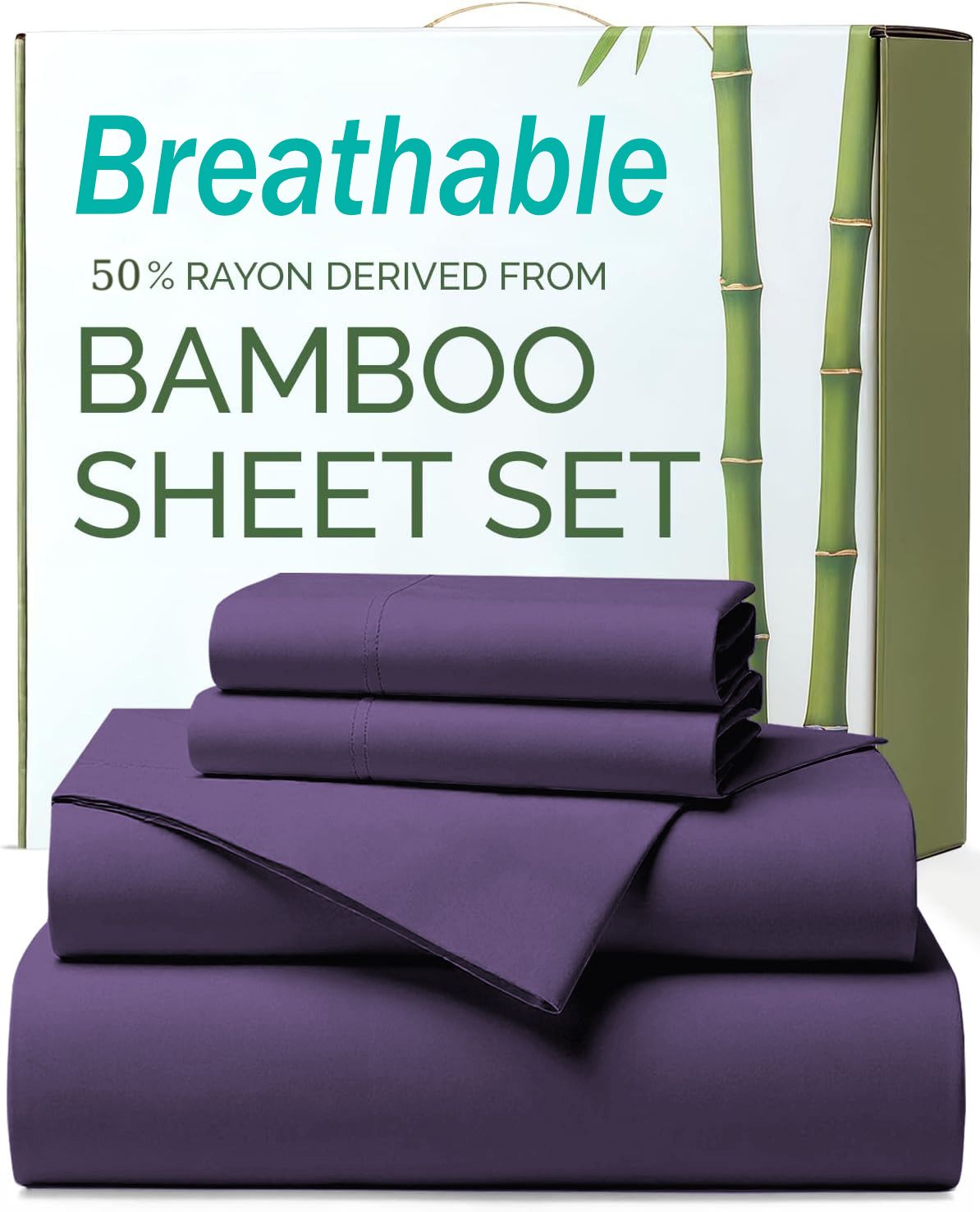 4 Piece Ultra Soft Bamboo Breathable Sheet Set -Hotel 2000TC Breathable Bed Sheets Set with 37 Centimetre Deep Pocket-Breathable Sheets for Hot Sleepers(Purple,Double)