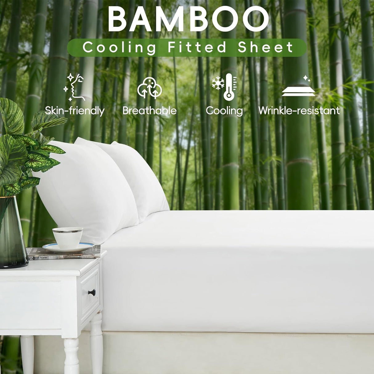 4 Piece Ultra Soft Bamboo Breathable Sheet Set -Hotel 2000TC Breathable Bed Sheets Set with 37 Centimetre Deep Pocket-Breathable Sheets for Hot Sleepers(White,Double)