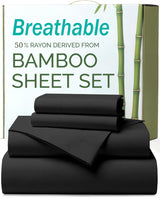 4 Piece Ultra Soft Bamboo Breathable Sheet Set -Hotel 2000TC Breathable Bed Sheets Set with 37 Centimetre Deep Pocket-Breathable Sheets for Hot Sleepers(Black,Queen)