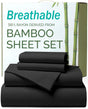 4 Piece Ultra Soft Bamboo Breathable Sheet Set -Hotel 2000TC Breathable Bed Sheets Set with 37 Centimetre Deep Pocket-Breathable Sheets for Hot Sleepers(Black,Queen)