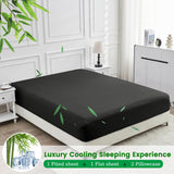4 Piece Ultra Soft Bamboo Breathable Sheet Set -Hotel 2000TC Breathable Bed Sheets Set with 37 Centimetre Deep Pocket-Breathable Sheets for Hot Sleepers(Black,Queen) - Front View