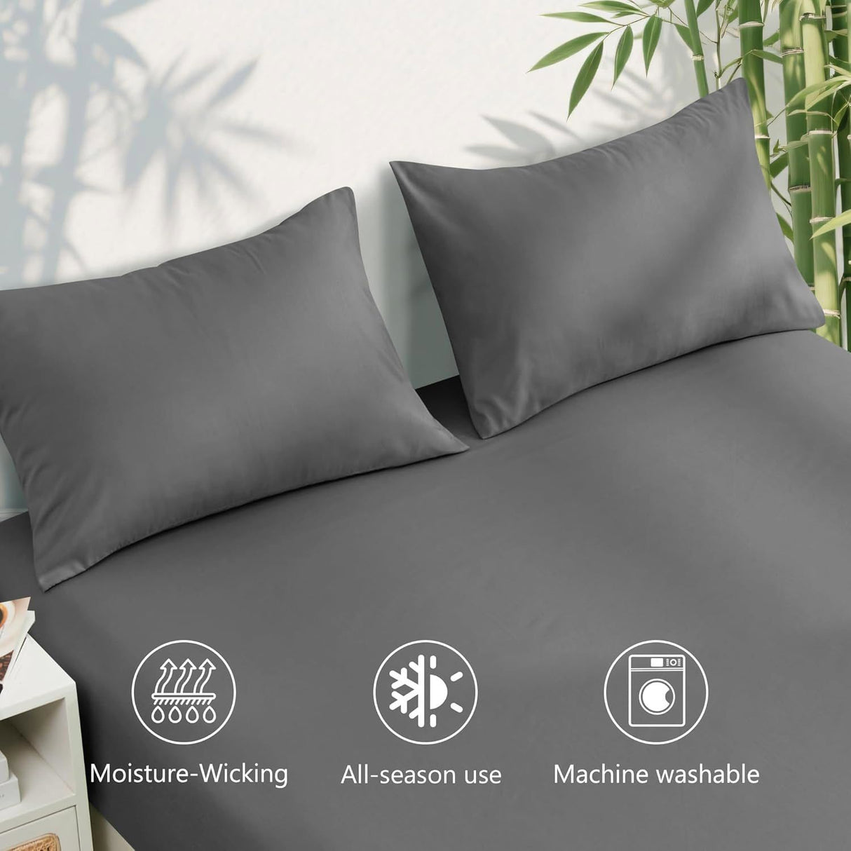 4 Piece Ultra Soft Bamboo Breathable Sheet Set -Hotel 2000TC Breathable Bed Sheets Set with 37 Centimetre Deep Pocket-Breathable Sheets for Hot Sleepers(Grey,Queen)