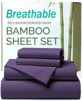 4 Piece Ultra Soft Bamboo Breathable Sheet Set -Hotel 2000TC Breathable Bed Sheets Set with 37 Centimetre Deep Pocket-Breathable Sheets for Hot Sleepers(Purple,Queen)