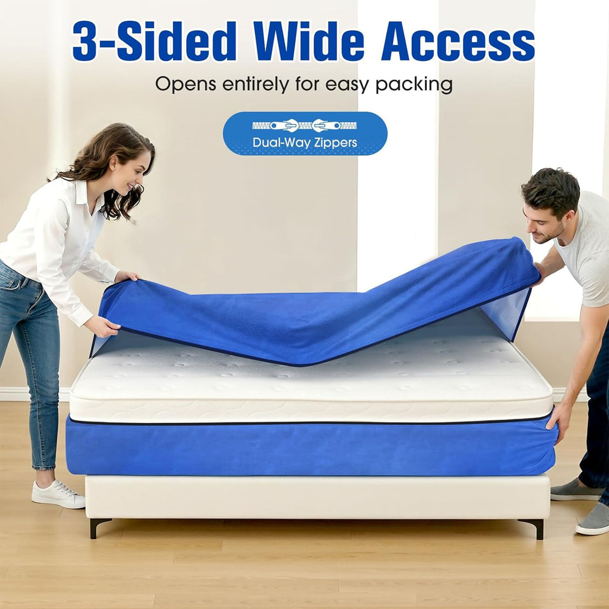 Waterproof Mattress Bag Mattresses Protector Plastic Moving Storage Dust Cover Carry Bed Zipper Packing Reusable Disposal, Extra Thick Heavy Duty, with 8 Handles(Single)