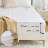 Heated Mattress Pad - Bedding Electric Blanket with 9 Heat Setting & 9-Hour Auto Off, Heated Mattress Pad-Machine Washable Fully Fitted Heating Pad with Overheat Protection , 800GSM Non Woven Fabric-fitted sheet cover((Double) - Side View