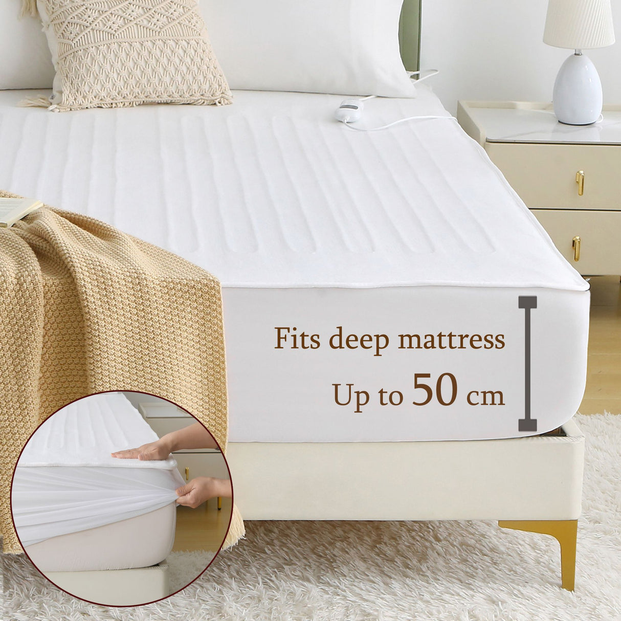 Heated Mattress Pad - Bedding Electric Blanket with 9 Heat Setting & 9-Hour Auto Off, Heated Mattress Pad-Machine Washable Fully Fitted Heating Pad with Overheat Protection , 800GSM Non Woven Fabric-fitted sheet cover(Super King)