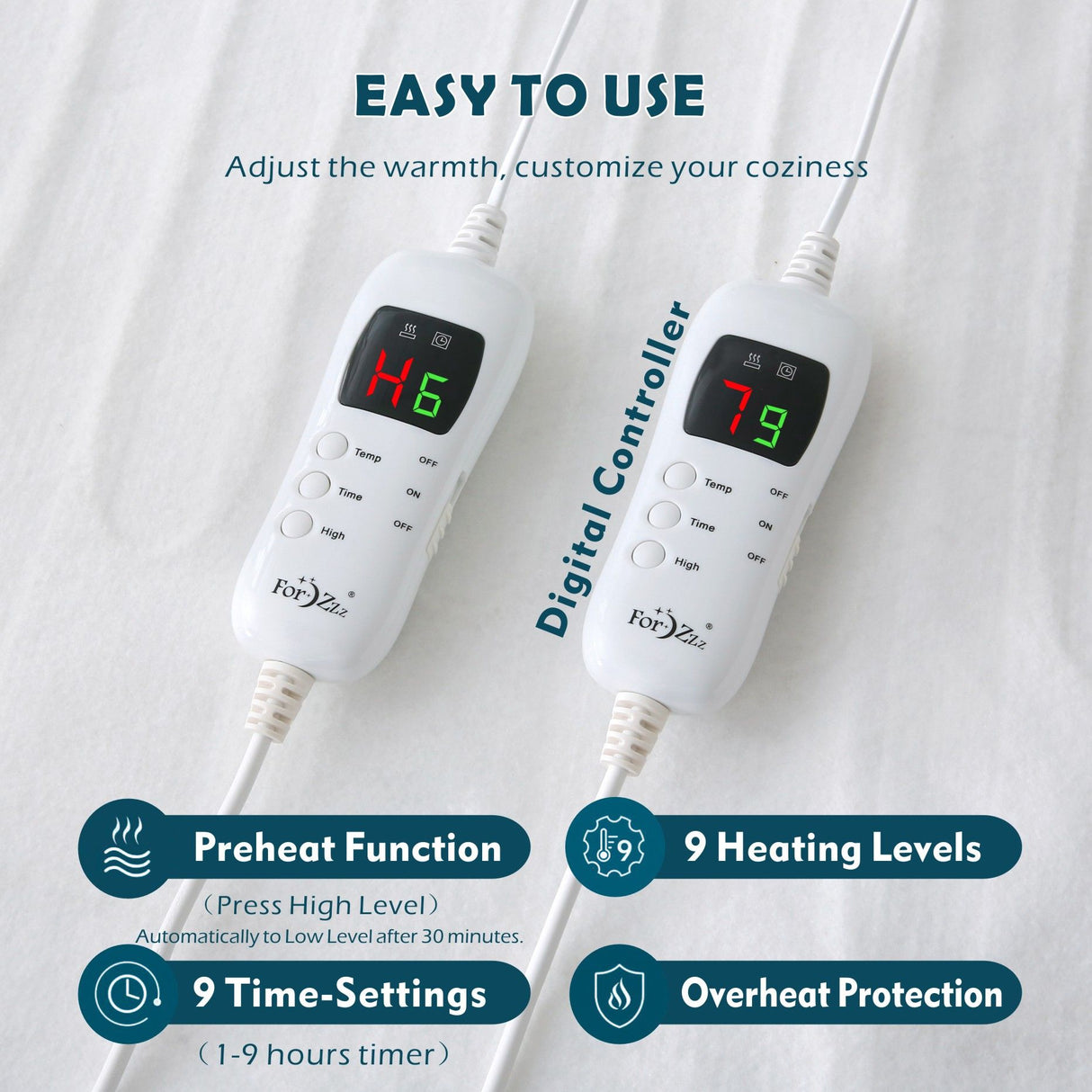 Electric Heated Mattress Pad Blanket with Dual Control & 9-Hour Auto Off & 9 Heat Settings, Preheat Functions, Overheat Protection, Machine Washable Fully Fitted Electric Sheet(King)