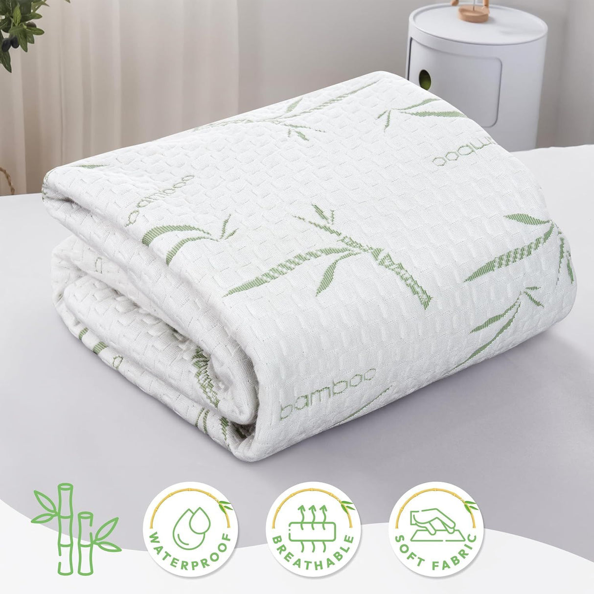 Waterproof Mattress Protector,Breathable Mattress Cover,3D Air Fabric Cooling Bed Pad Cover, Deep Pocket 40cm(King,Green)
