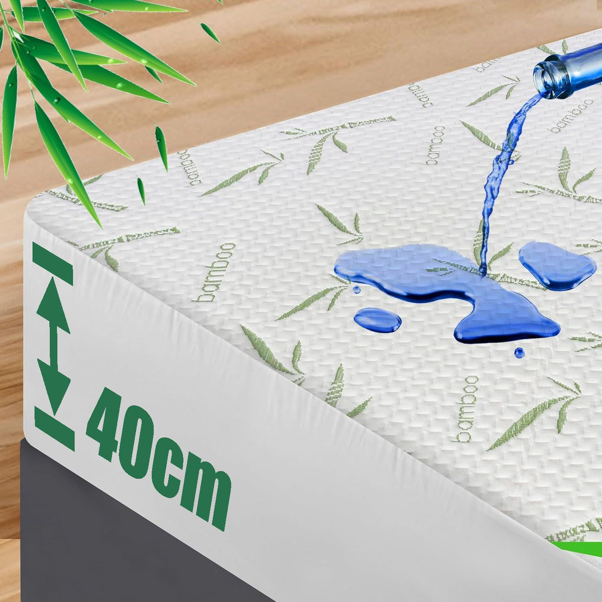 Waterproof Mattress Protector,Breathable Mattress Cover,3D Air Fabric Cooling Bed Pad Cover, Deep Pocket 40cm(King Single,Green)