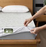 100% Waterproof Single Mattress Protector, Breathable Mattress Cover Single Size Bed, 3D Air Fabric Cooling Bed Pad Cover, Deep Pocket 40cm - Rear View