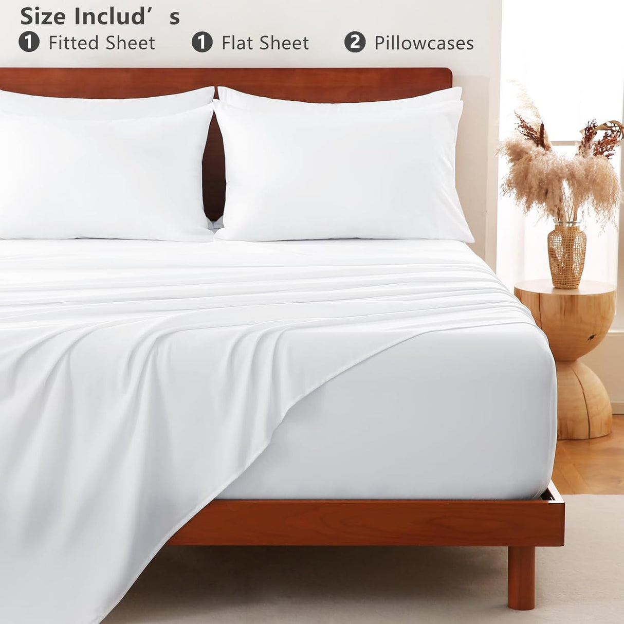 Hotel Soft Bed Sheet Set- Bedding Sheets & Pillowcases -Breathable Bedding - Wrinkle, Fade, Stain Resistant-Deep Pocket Flat Fitted Bed Sheet Set(Raw white,King)