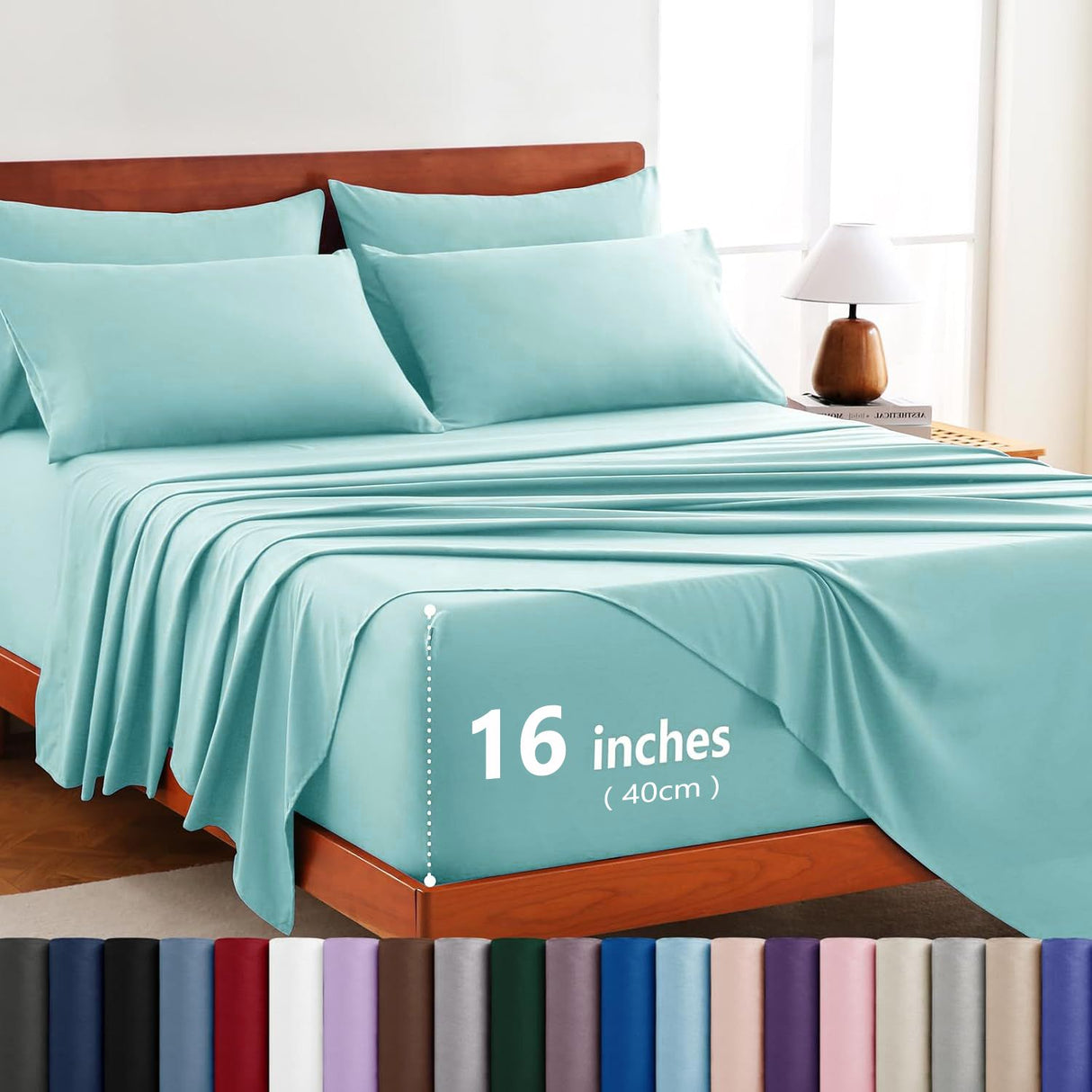 Hotel Soft Bed Sheet Set- Bedding Sheets & Pillowcases -Breathable Bedding - Wrinkle, Fade, Stain Resistant-Deep Pocket Flat Fitted Bed Sheet Set(Ice Blue,King)