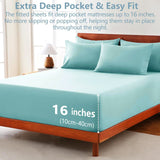 Hotel Soft Bed Sheet Set- Bedding Sheets & Pillowcases -Breathable Bedding - Wrinkle, Fade, Stain Resistant-Deep Pocket Flat Fitted Bed Sheet Set(Ice Blue,King) - Front View