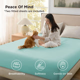 Hotel Soft Bed Sheet Set- Bedding Sheets & Pillowcases -Breathable Bedding - Wrinkle, Fade, Stain Resistant-Deep Pocket Flat Fitted Bed Sheet Set(Ice Blue,King) - Top-Down View
