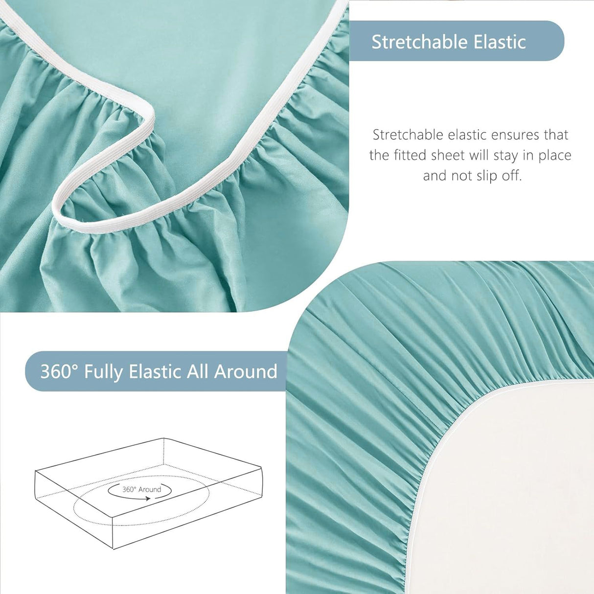Hotel Soft Bed Sheet Set- Bedding Sheets & Pillowcases -Breathable Bedding - Wrinkle, Fade, Stain Resistant-Deep Pocket Flat Fitted Bed Sheet Set(Ice Blue,King)