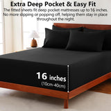 Hotel Soft Bed Sheet Set- Bedding Sheets & Pillowcases -Breathable Bedding - Wrinkle, Fade, Stain Resistant-Deep Pocket Flat Fitted Bed Sheet Set(Black,King) - Front View