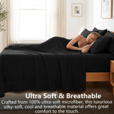 Hotel Soft Bed Sheet Set- Bedding Sheets & Pillowcases -Breathable Bedding - Wrinkle, Fade, Stain Resistant-Deep Pocket Flat Fitted Bed Sheet Set(Black,King)