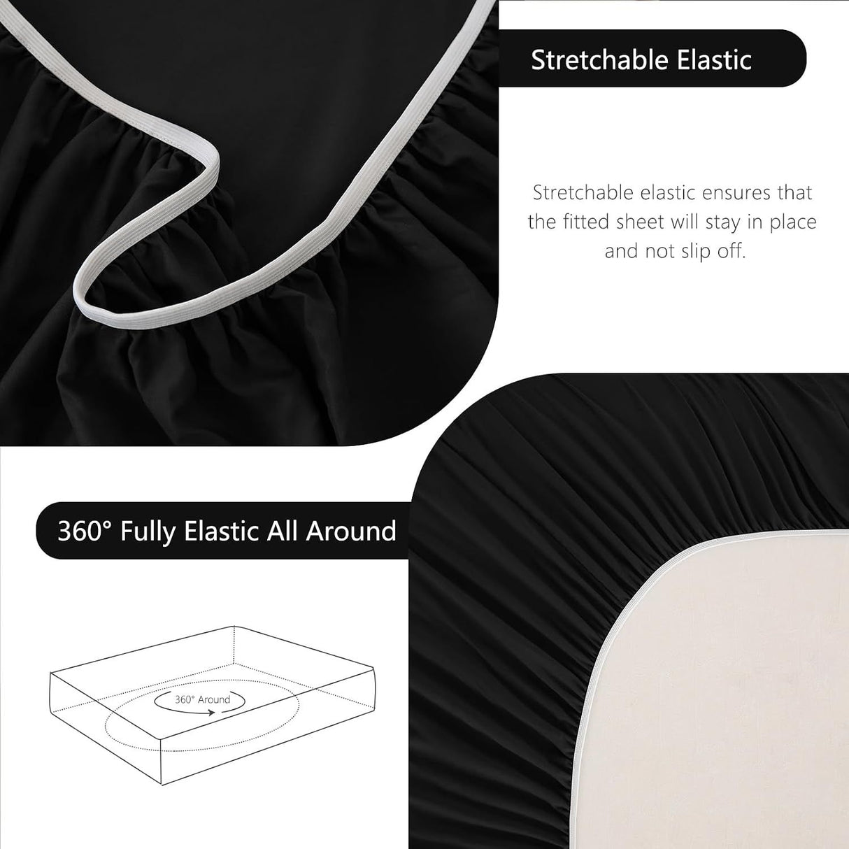 Hotel Soft Bed Sheet Set- Bedding Sheets & Pillowcases -Breathable Bedding - Wrinkle, Fade, Stain Resistant-Deep Pocket Flat Fitted Bed Sheet Set(Black,King)
