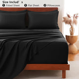 Hotel Soft Bed Sheet Set- Bedding Sheets & Pillowcases -Breathable Bedding - Wrinkle, Fade, Stain Resistant-Deep Pocket Flat Fitted Bed Sheet Set(Black,King) - Close-Up Angle