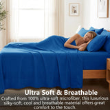 Hotel Soft Bed Sheet Set- Bedding Sheets & Pillowcases -Breathable Bedding - Wrinkle, Fade, Stain Resistant-Deep Pocket Flat Fitted Bed Sheet Set(Royal blue,King)