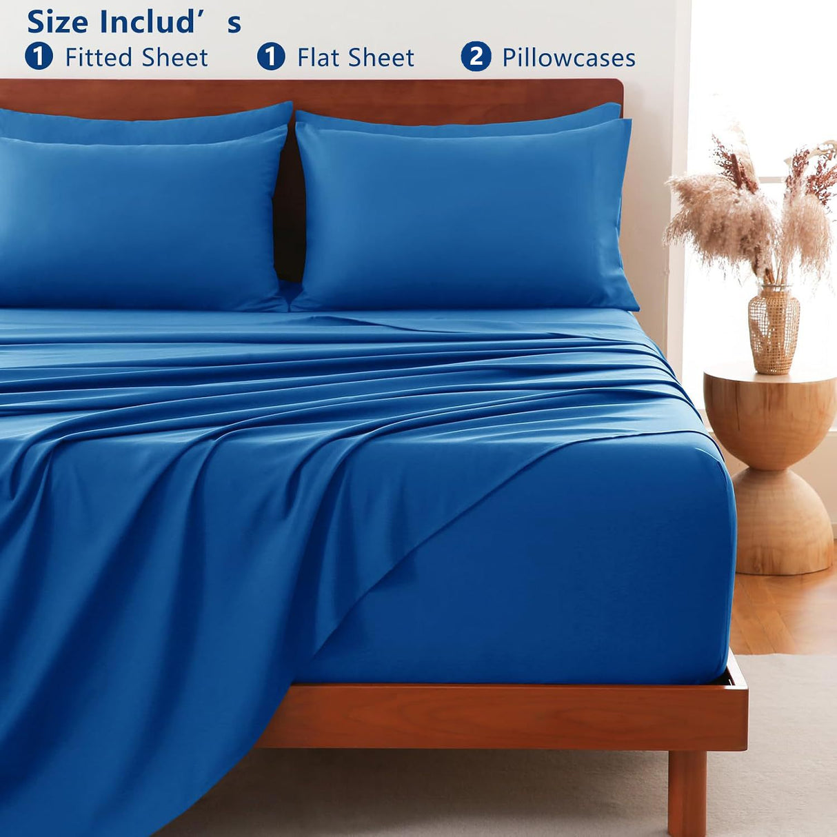 Hotel Soft Bed Sheet Set- Bedding Sheets & Pillowcases -Breathable Bedding - Wrinkle, Fade, Stain Resistant-Deep Pocket Flat Fitted Bed Sheet Set(Royal blue,King)