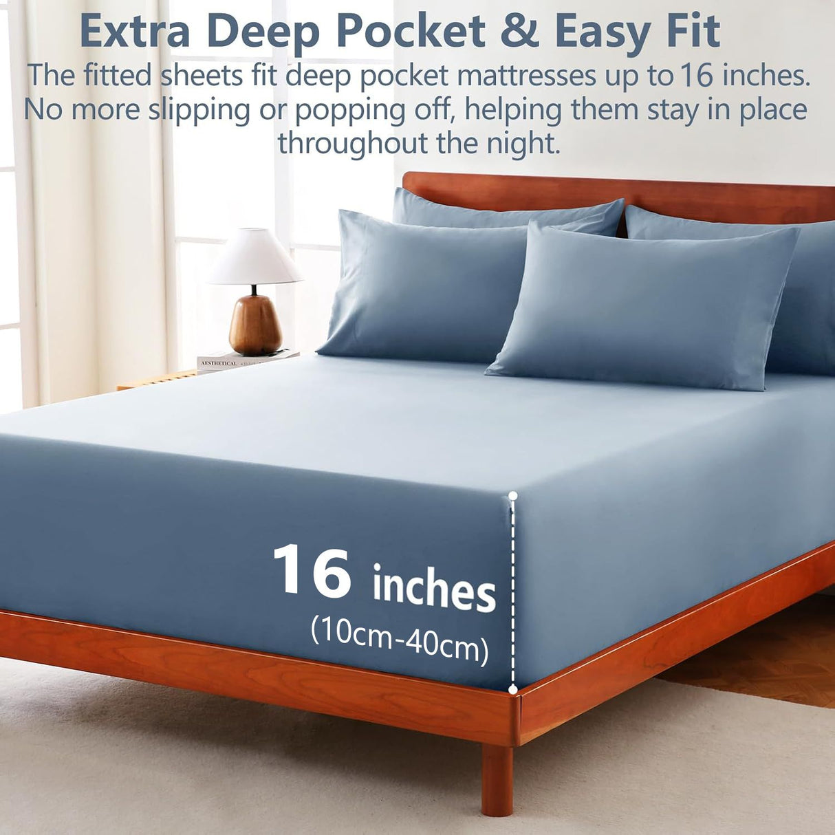 Hotel Soft Bed Sheet Set- Bedding Sheets & Pillowcases -Breathable Bedding - Wrinkle, Fade, Stain Resistant-Deep Pocket Flat Fitted Bed Sheet Set(Ocean,King)