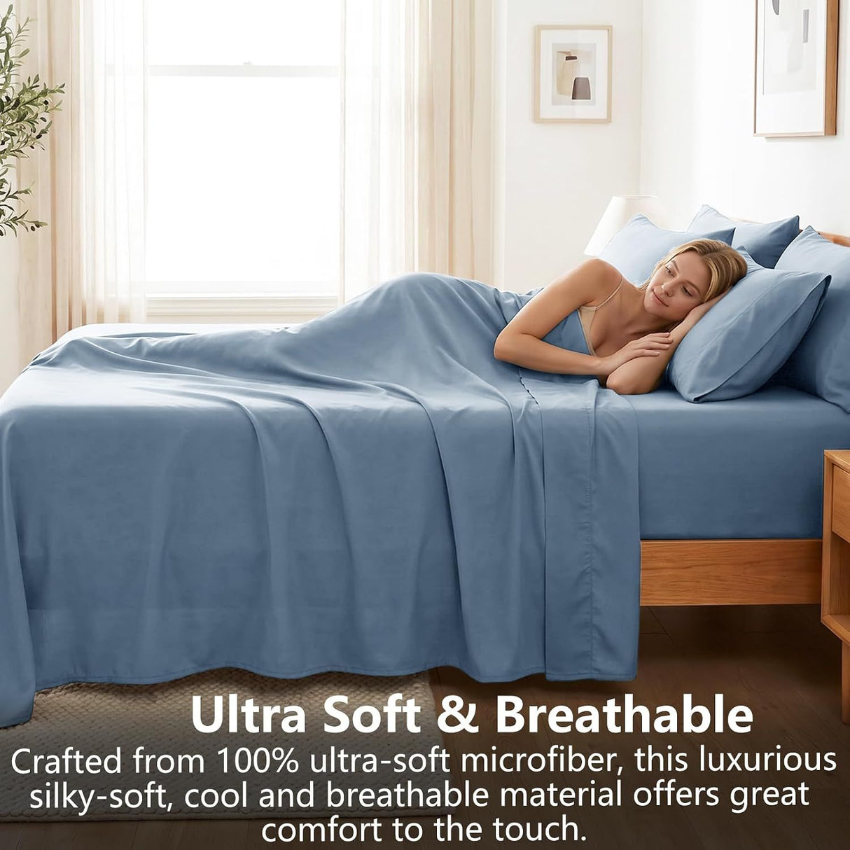 Hotel Soft Bed Sheet Set- Bedding Sheets & Pillowcases -Breathable Bedding - Wrinkle, Fade, Stain Resistant-Deep Pocket Flat Fitted Bed Sheet Set(Ocean,King)