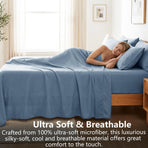 Hotel Soft Bed Sheet Set- Bedding Sheets & Pillowcases -Breathable Bedding - Wrinkle, Fade, Stain Resistant-Deep Pocket Flat Fitted Bed Sheet Set(Ocean,King)