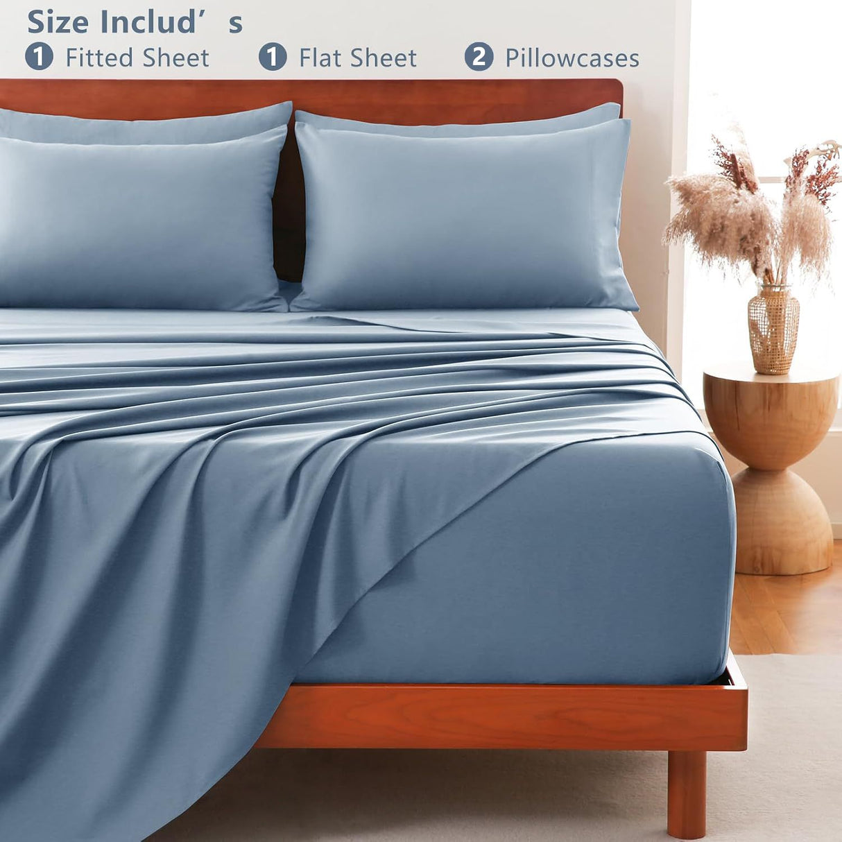 Hotel Soft Bed Sheet Set- Bedding Sheets & Pillowcases -Breathable Bedding - Wrinkle, Fade, Stain Resistant-Deep Pocket Flat Fitted Bed Sheet Set(Ocean,King)