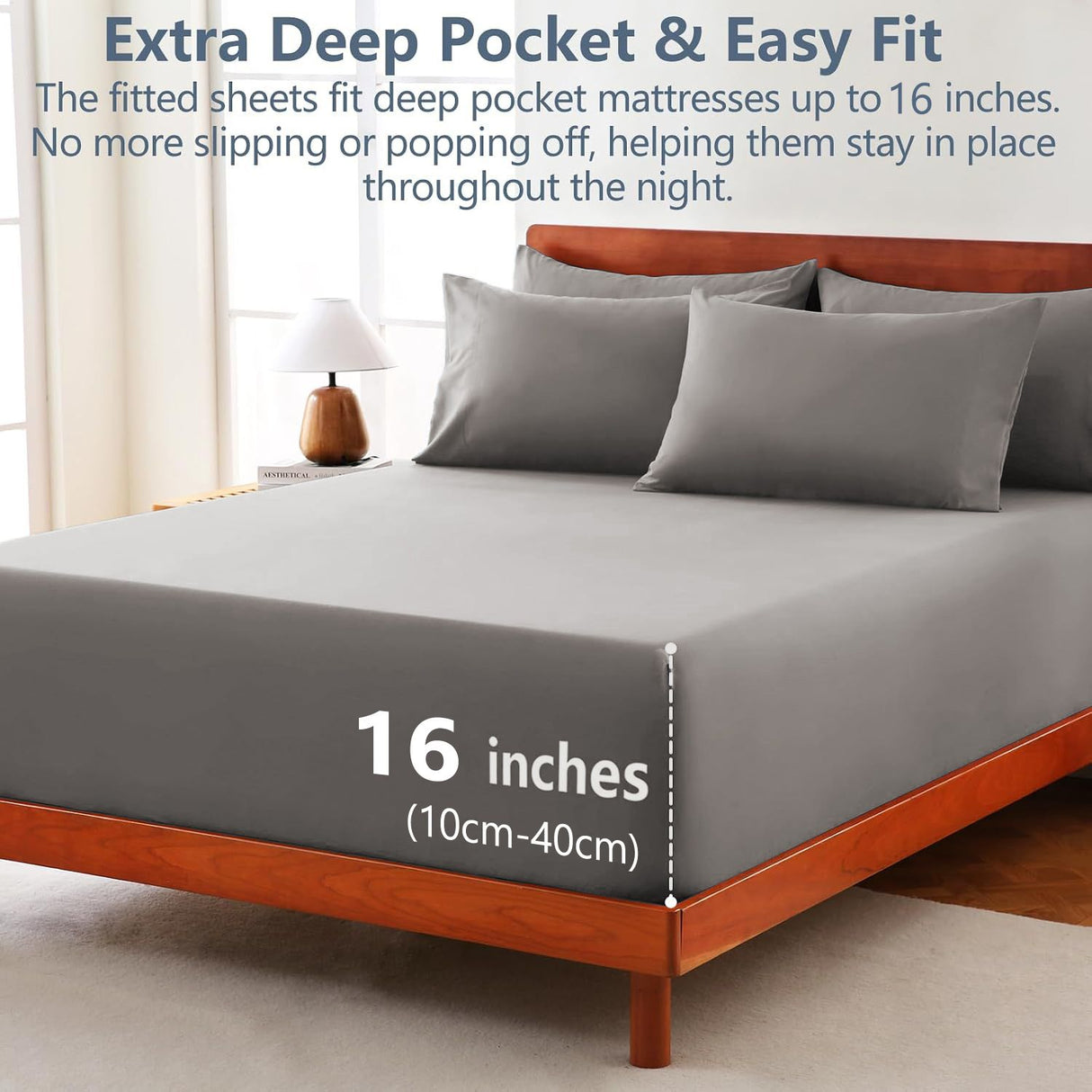 Hotel Soft Bed Sheet Set- Bedding Sheets & Pillowcases -Breathable Bedding - Wrinkle, Fade, Stain Resistant-Deep Pocket Flat Fitted Bed Sheet Set(Grey,King)