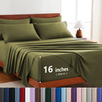 Hotel Soft Bed Sheet Set- Bedding Sheets & Pillowcases -Breathable Bedding - Wrinkle, Fade, Stain Resistant-Deep Pocket Flat Fitted Bed Sheet Set(Olive green,King)