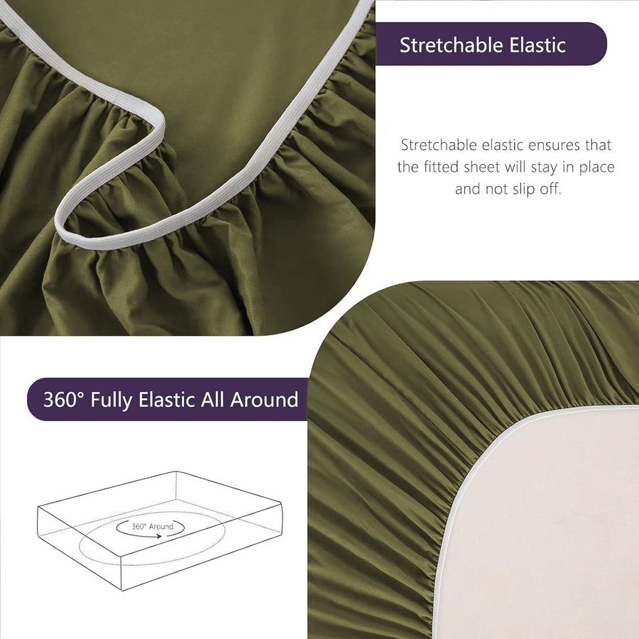 Hotel Soft Bed Sheet Set- Bedding Sheets & Pillowcases -Breathable Bedding - Wrinkle, Fade, Stain Resistant-Deep Pocket Flat Fitted Bed Sheet Set(Olive green,King)