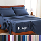 Hotel Soft Bed Sheet Set- Bedding Sheets & Pillowcases -Breathable Bedding - Wrinkle, Fade, Stain Resistant-Deep Pocket Flat Fitted Bed Sheet Set(Navy,King)