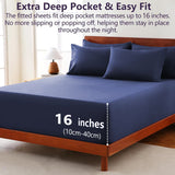 Hotel Soft Bed Sheet Set- Bedding Sheets & Pillowcases -Breathable Bedding - Wrinkle, Fade, Stain Resistant-Deep Pocket Flat Fitted Bed Sheet Set(Navy,King) - Front View