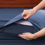 Hotel Soft Bed Sheet Set- Bedding Sheets & Pillowcases -Breathable Bedding - Wrinkle, Fade, Stain Resistant-Deep Pocket Flat Fitted Bed Sheet Set(Navy,King) - Rear View