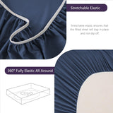 Hotel Soft Bed Sheet Set- Bedding Sheets & Pillowcases -Breathable Bedding - Wrinkle, Fade, Stain Resistant-Deep Pocket Flat Fitted Bed Sheet Set(Navy,King) - Close-Up Angle
