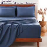 Hotel Soft Bed Sheet Set- Bedding Sheets & Pillowcases -Breathable Bedding - Wrinkle, Fade, Stain Resistant-Deep Pocket Flat Fitted Bed Sheet Set(Navy,King) - Low Angle