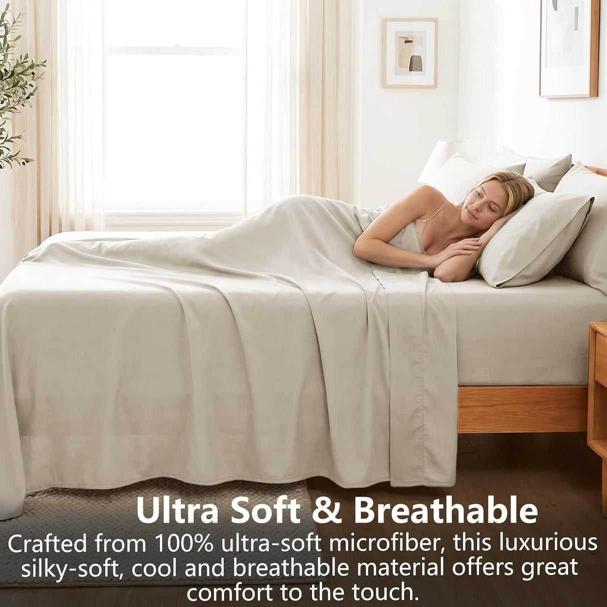 Hotel Soft Bed Sheet Set- Bedding Sheets & Pillowcases -Breathable Bedding - Wrinkle, Fade, Stain Resistant-Deep Pocket Flat Fitted Bed Sheet Set(Cream White,King)